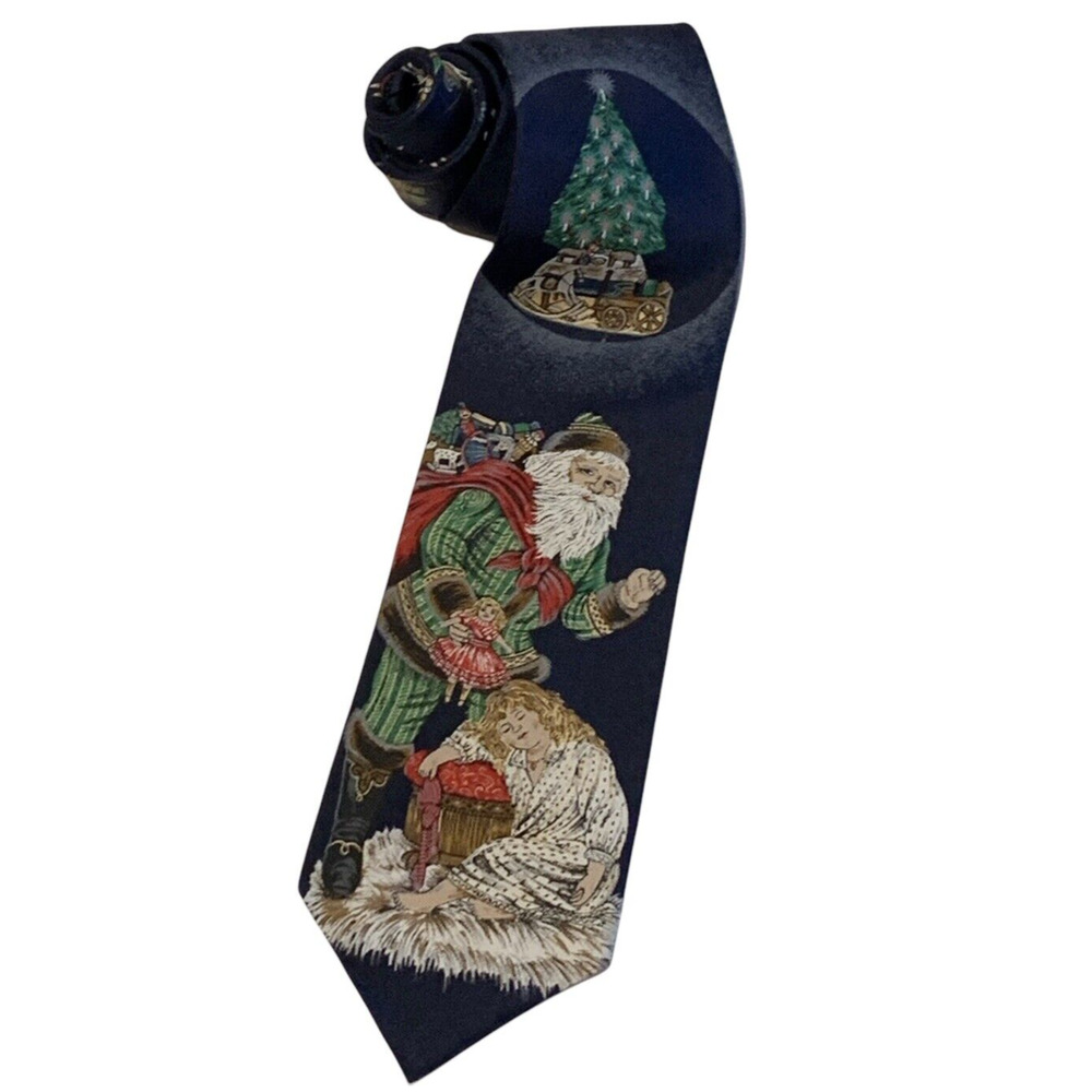 Vintage Wembley Silk Tie Old Fashioned Santa Father Christmas 60" Holiday
